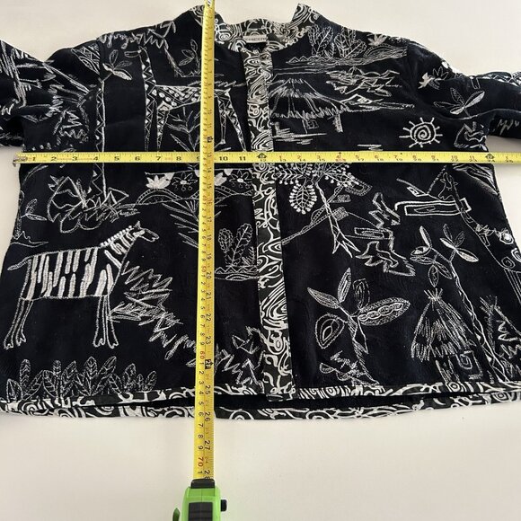 Chico's Black White Tribal Print Embroidered Jacket Blazer 3 XL Western Office - Picture 4 of 9